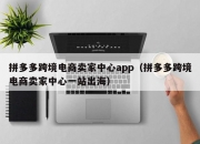 拼多多跨境电商卖家中心app（拼多多跨境电商卖家中心一站出海）